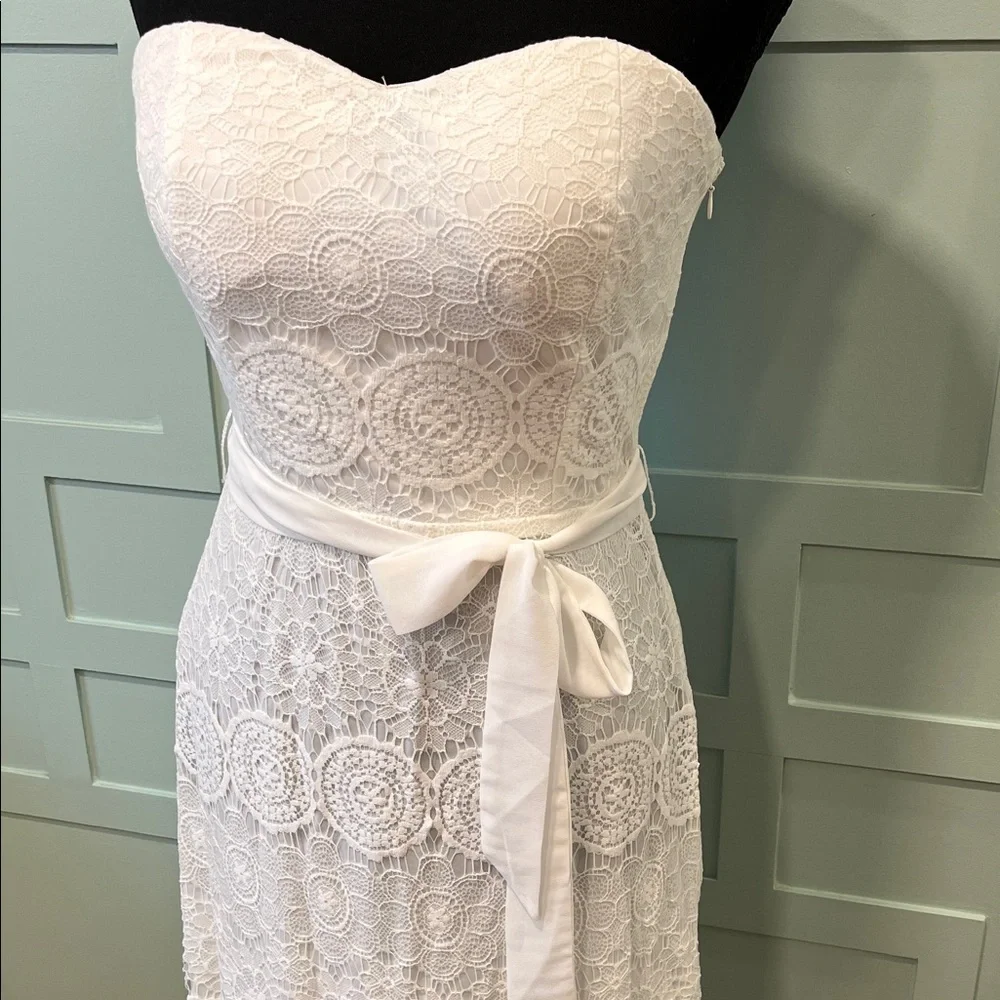 White Lace Strapless Dress - Picture 2 of 7